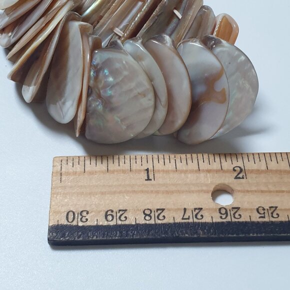 Mother Of Pearl Stretch Bracelet Womens Bracelet 7" Tan Tone Fashion Jewelry - Picture 2 of 4